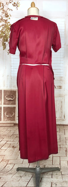 Magnificent Red Original 1940s Vintage Dress With Pin Tuck Details
