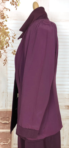 Super Rare Original 1940s Volup Vintage Plum Purple Gabardine Skirt Suit