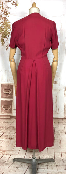 Magnificent Red Original 1940s Vintage Dress With Pin Tuck Details