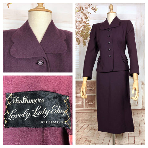 Incredible Rare 1940s Original Volup Vintage Purple Wool Crepe Dress Suit