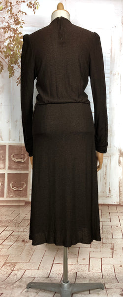 Gorgeous Original Late 1930s / Early 1940s Chocolate Brown Ruched Crepe Dress