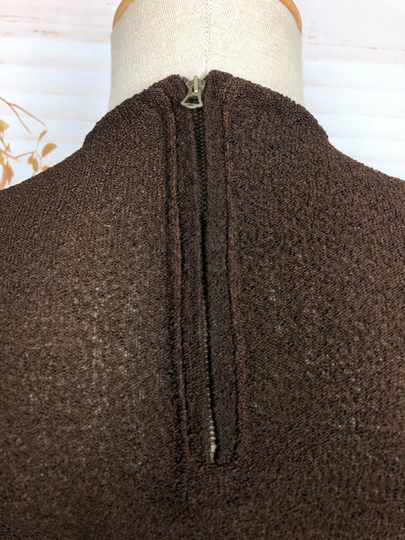 Gorgeous Original Late 1930s / Early 1940s Chocolate Brown Ruched Crepe Dress