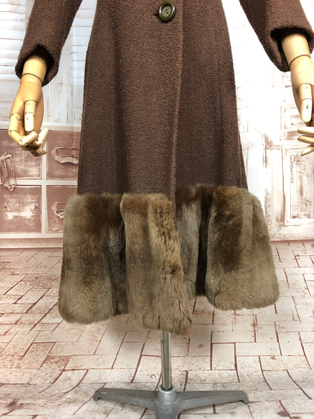 Exceptional Original 1930s Vintage Brown Fur Trimmed Princess Coat