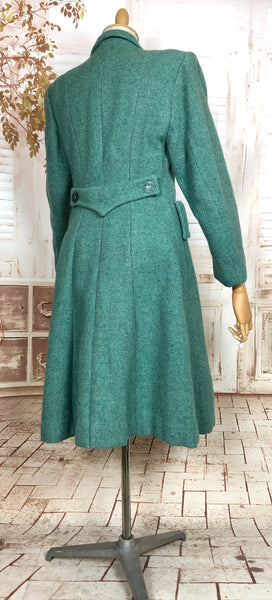 Incredible Original 1940s Vintage Green Fit And Flare Princess Coat With Back Belt