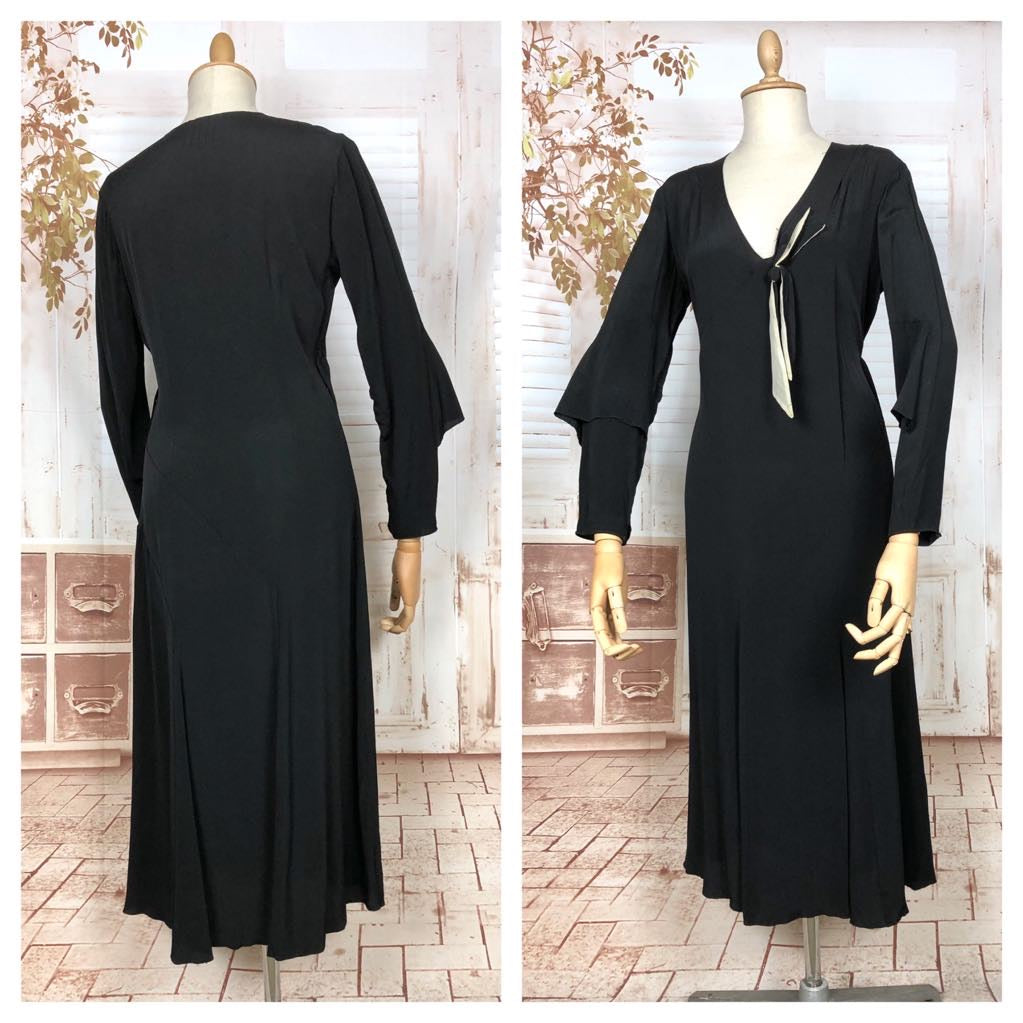 Incredible Old Hollywood late 1920s early 1930s Original Vintage Black And White Rayon Dress With Amazing Sleeves