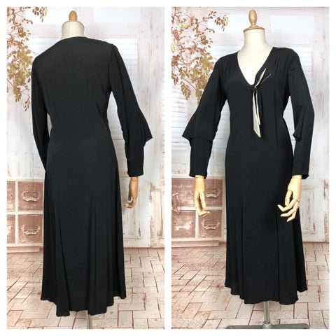 Incredible Old Hollywood 1930s Original Vintage Black And White Rayon Dress With Amazing Sleeves