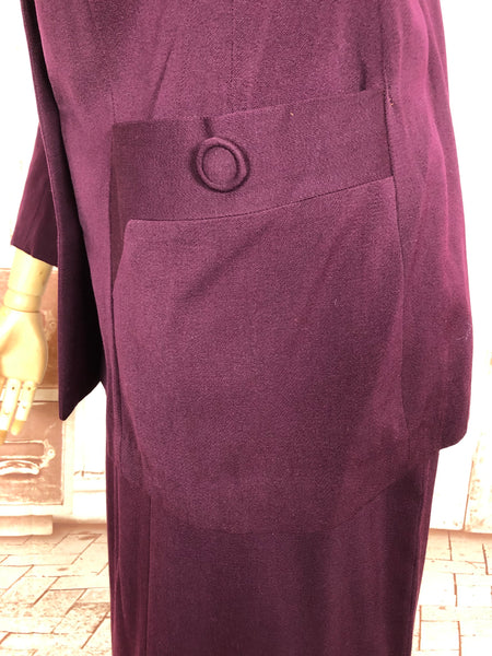 Super Rare Original 1940s Volup Vintage Plum Purple Gabardine Skirt Suit
