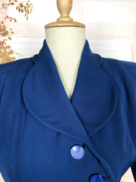 LAYAWAY PAYMENT 1 OF 2 - RESERVED FOR FRAN - Amazing Original 1940s Vintage Asymmetric Royal Blue Gabardine Blazer