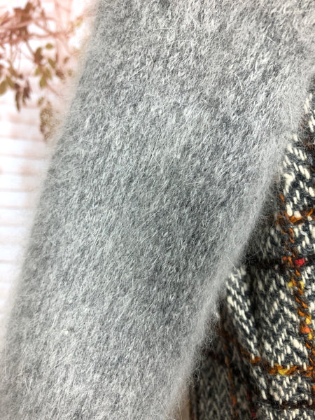 Fabulous Original 1960s Vintage Grey Wool Layered Plaid Dress With Integral Sweater