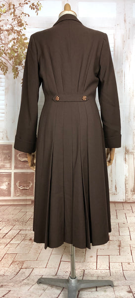 LAYAWAY PAYMENT 4 OF 4 - RESERVED FOR SARA - Wonderful Classic 1940s Original Vintage Wartime Chocolate Brown Belt Back Princess Coat With Dinner Plate Double Elevens Utility Label