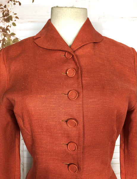 Gorgeous Original 1940s Vintage Orange Moygashel Linen Princess Coat