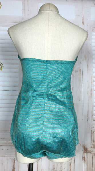 Incredible Original 1950s Turquoise And Hold Lurex Swimsuit Playsuit