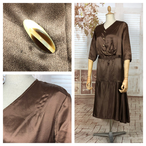 LAYAWAY PAYMENT 1 OF 4 - RESERVED FOR SAIRA - Immaculate Original Late 1920s 20s / Early 1930s 30s Volup Brown Satin Dress