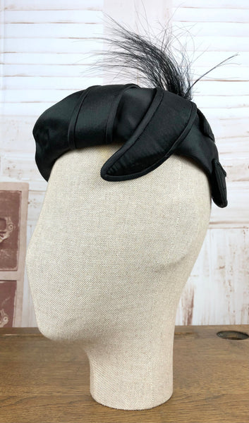Amazing Original 1950s Vintage Black Satin Swirled Cap
