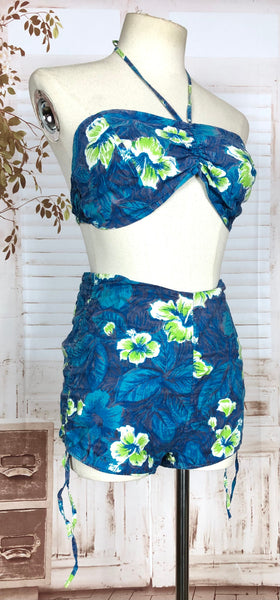 Amazing Early 1950s Vintage Hawaiian Two Piece Swimsuit Bikini