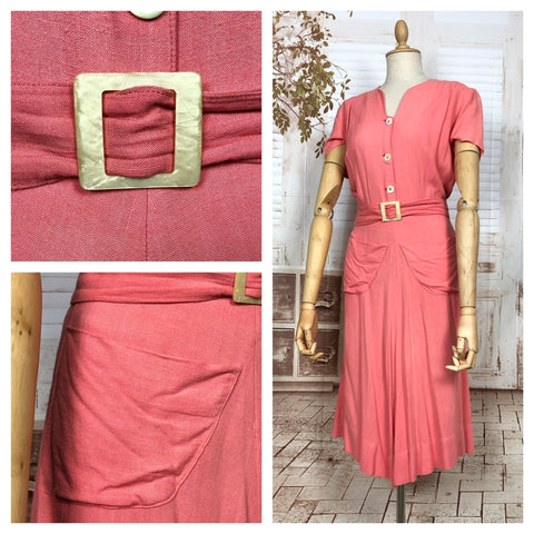 LAYAWAY PAYMENT 1 OF 4 - RESERVED FOR SAIRA - Gorgeous Original 1930s Vintage Coral Cotton Belted Summer Dress With Pockets