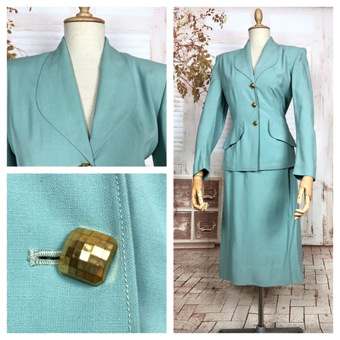 Insane Original 1940s Aqua Turquoise Summer Suit With Beautiful Buttons