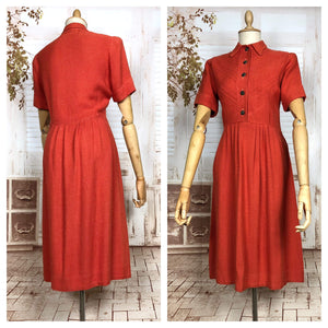 Vibrant Rust Orange Original 1930s Vintage Pin Tuck Detail Dress