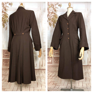 LAYAWAY PAYMENT 4 OF 4 - RESERVED FOR SARA - Wonderful Classic 1940s Original Vintage Wartime Chocolate Brown Belt Back Princess Coat With Dinner Plate Double Elevens Utility Label