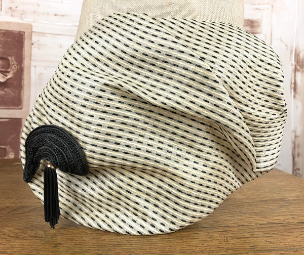 Fabulous Original 1950s Vintage White And Black Pinned Hat