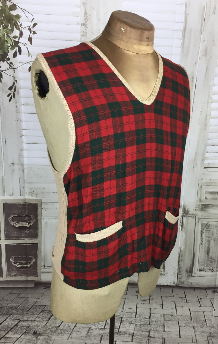 Original 1950s 50s Vintage Red Tartan Plaid Vest By Sportclad