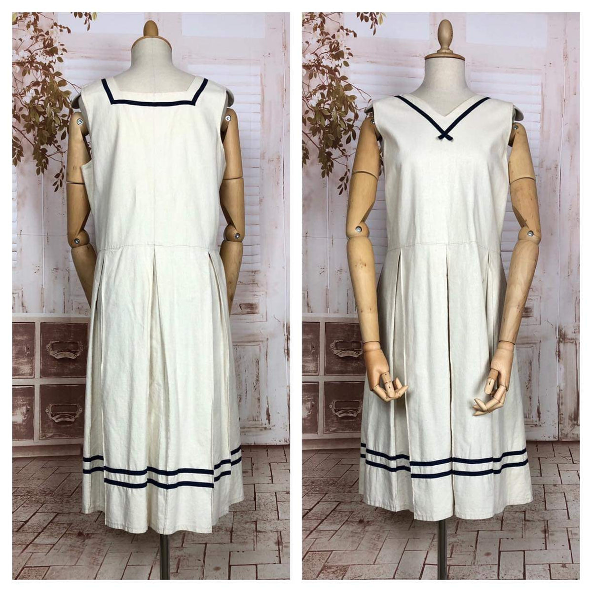 Amazing Rare Late 1920s Early 1930s White Sailor Style Day Dress