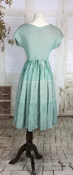 Original 1950s 50s Vintage Emerald Green And White Stripe Summer Dress