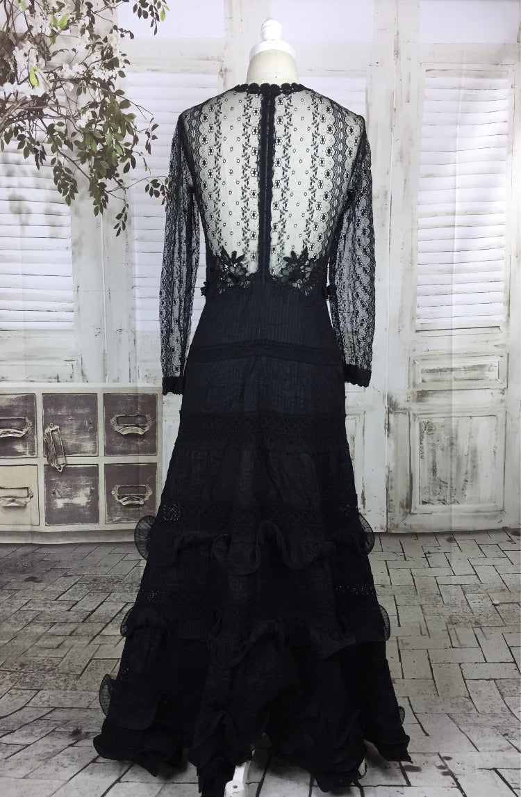 Original 1950s 50s Vintage Black Cotton And Lace Evening Gown Dress St