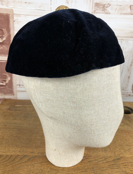 Gorgeous Original Late 1920s / Early 1930s Blue Velvet Smoking Cap With Huge Champagne Silver Tassel