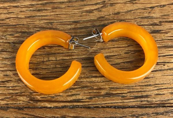 Orange Bakelite Pierced Hoop Earrings