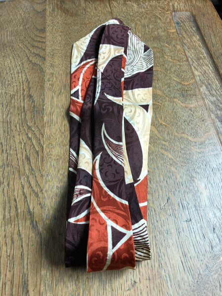 Fabulous Original 1940s Brown Rust And Cream Rayon Swing Tie