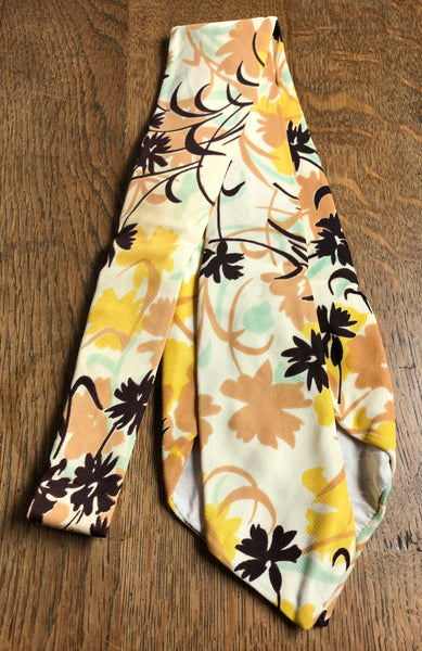 Vibrant Original Late 1940s / Early 1950s Vintage Yellow And Orange Tropical Floral Swing Tie