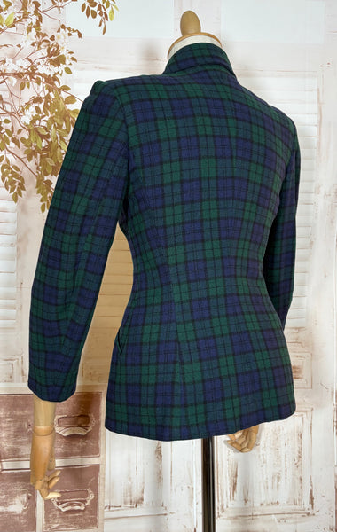 Green and Blue Tartan Plaid 1940s Blazer