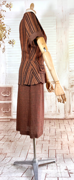 Lightweight Wool 1940s Rust Brown Striped Volup Suit