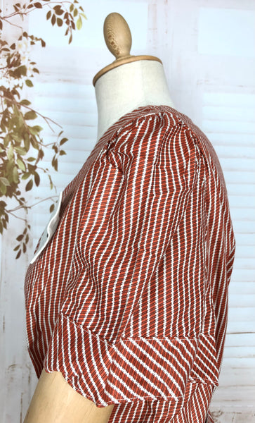 Amazing Original 1940s Volup Vintage Red And White Striped Day Dress By Happy Home Deadstock