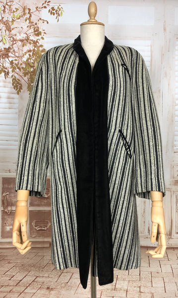 Exquisite Original 1930s Vintage Black And Grey Striped Coat