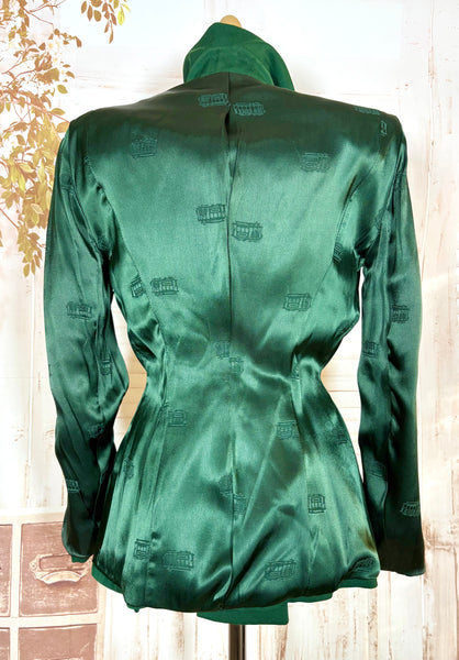 Incredible Emerald Green Bustle Back 1940s Blazer By Botany