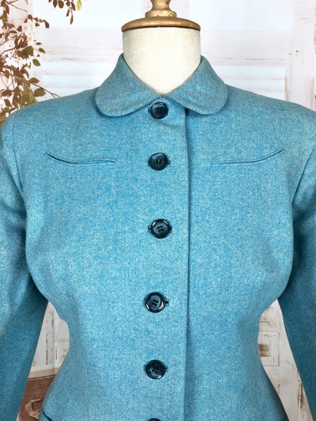 Amazing Original 1940s Vintage Sky Blue Skirt Suit By Handmacher