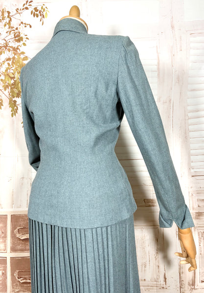 Late 1940s Teal Flecked Wool Skirt Suit with Knife Pleats – Betty Rose