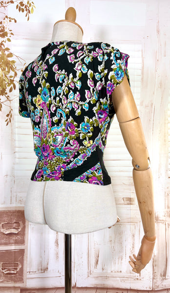 1940s Blouse – Bold Paisley & Floral Print in Magenta, Turquoise & Olive