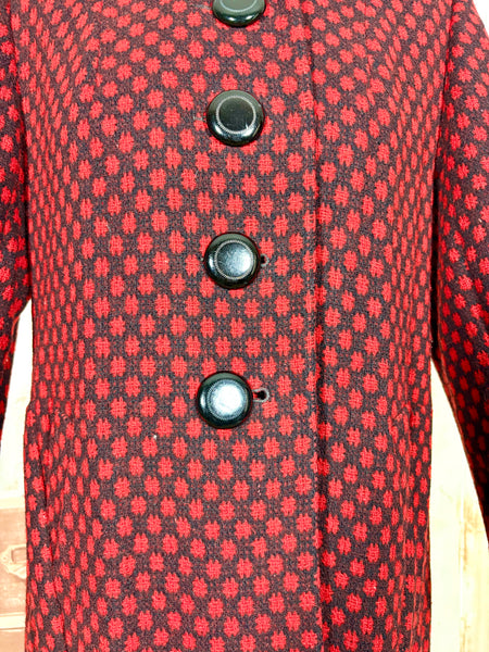 Fabulous Late 1940s Red And Black Check Coat By Betty Rose
