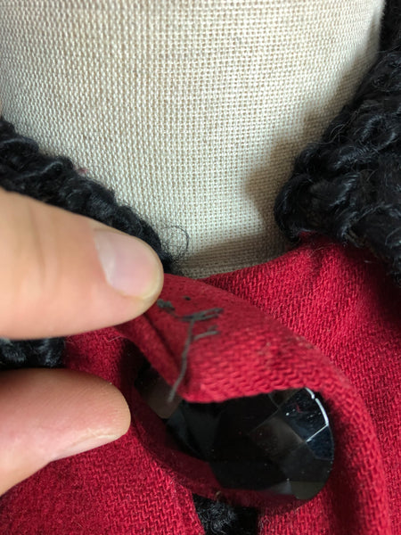 1940s Red Wool Swing Coat by Worth of Boston with Astrakhan Lining