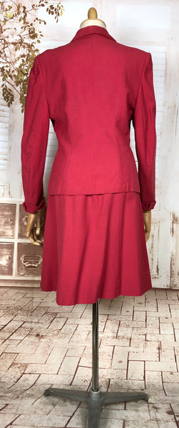 Rare Original 1940s Volup Vintage Cherry Red Gabardine Skirt Suit