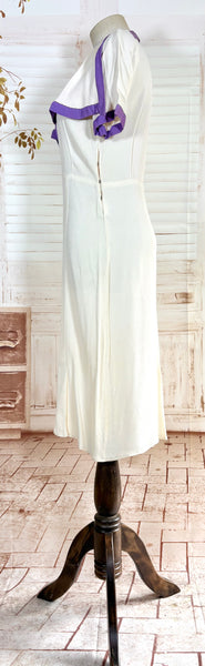 Rare White And Purple Colour Block 1930s Dress And Jacket Set