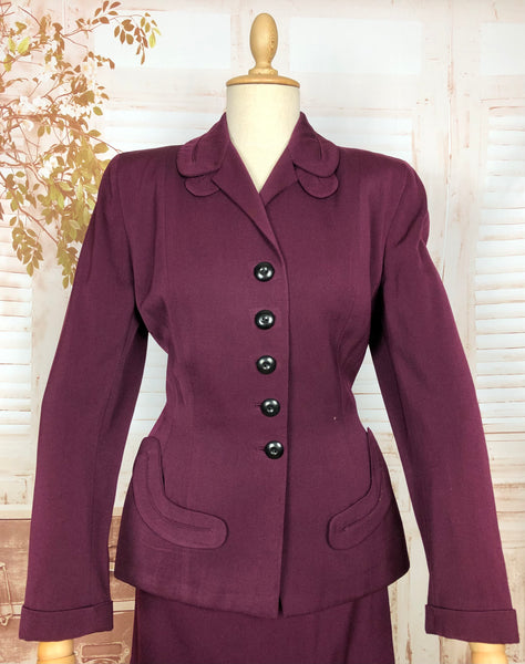 Beautiful Original 1940s Vintage Berry Purple Gabardine Skirt Suit