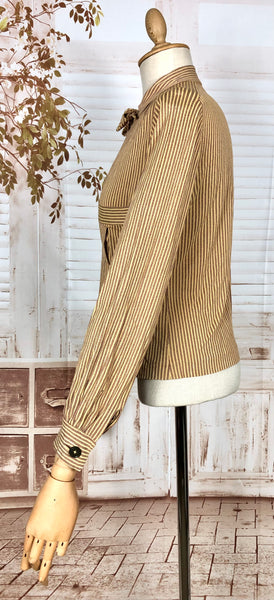 Incredible Original 1930s Vintage Mustard Yellow And Mauve Striped Rayon Jersey Blouse