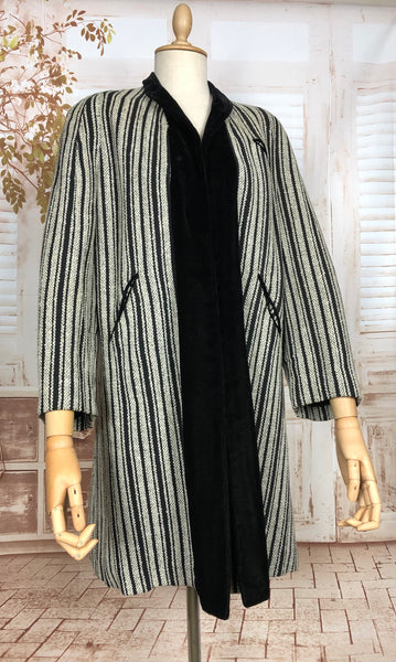 Exquisite Original 1930s Vintage Black And Grey Striped Coat