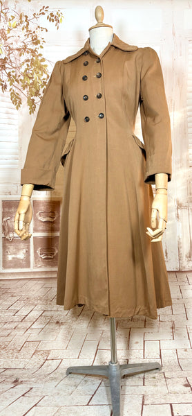 Exquisite 1940s Milk Chocolate Gabardine Belt Back Princess Coat