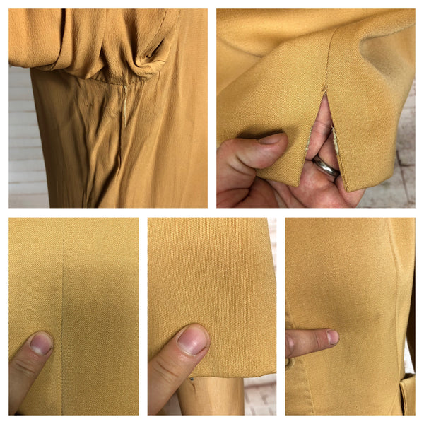 Incredible Mustard Yellow Original 1940s Vintage Double Breasted Skirt Suit