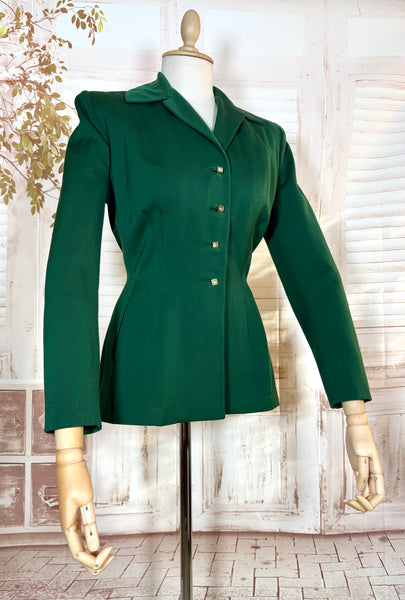 Incredible Emerald Green Bustle Back 1940s Blazer By Botany